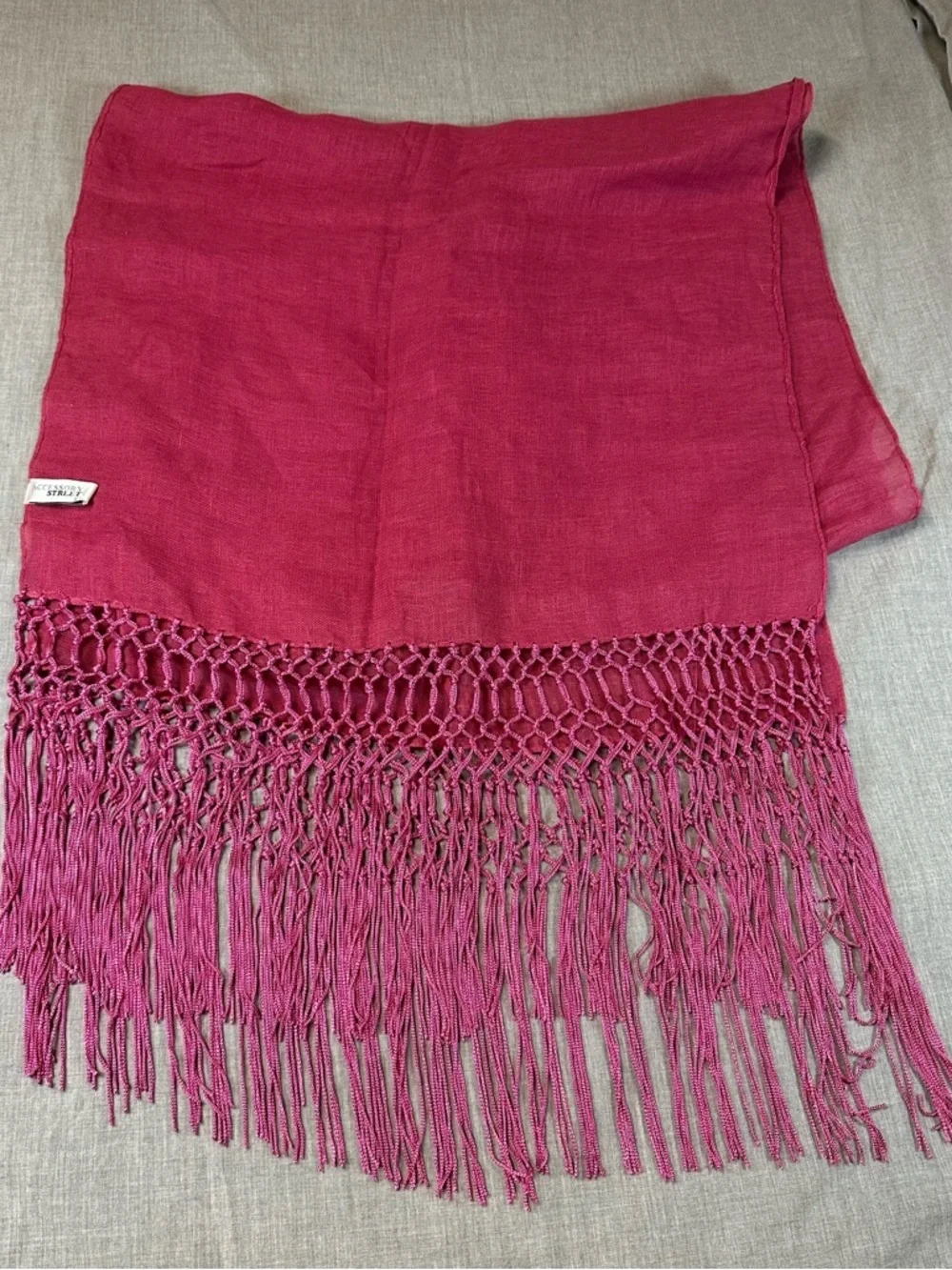 Fuchsia Fringe Scarf with Macramé Edge Accessory Street 70”